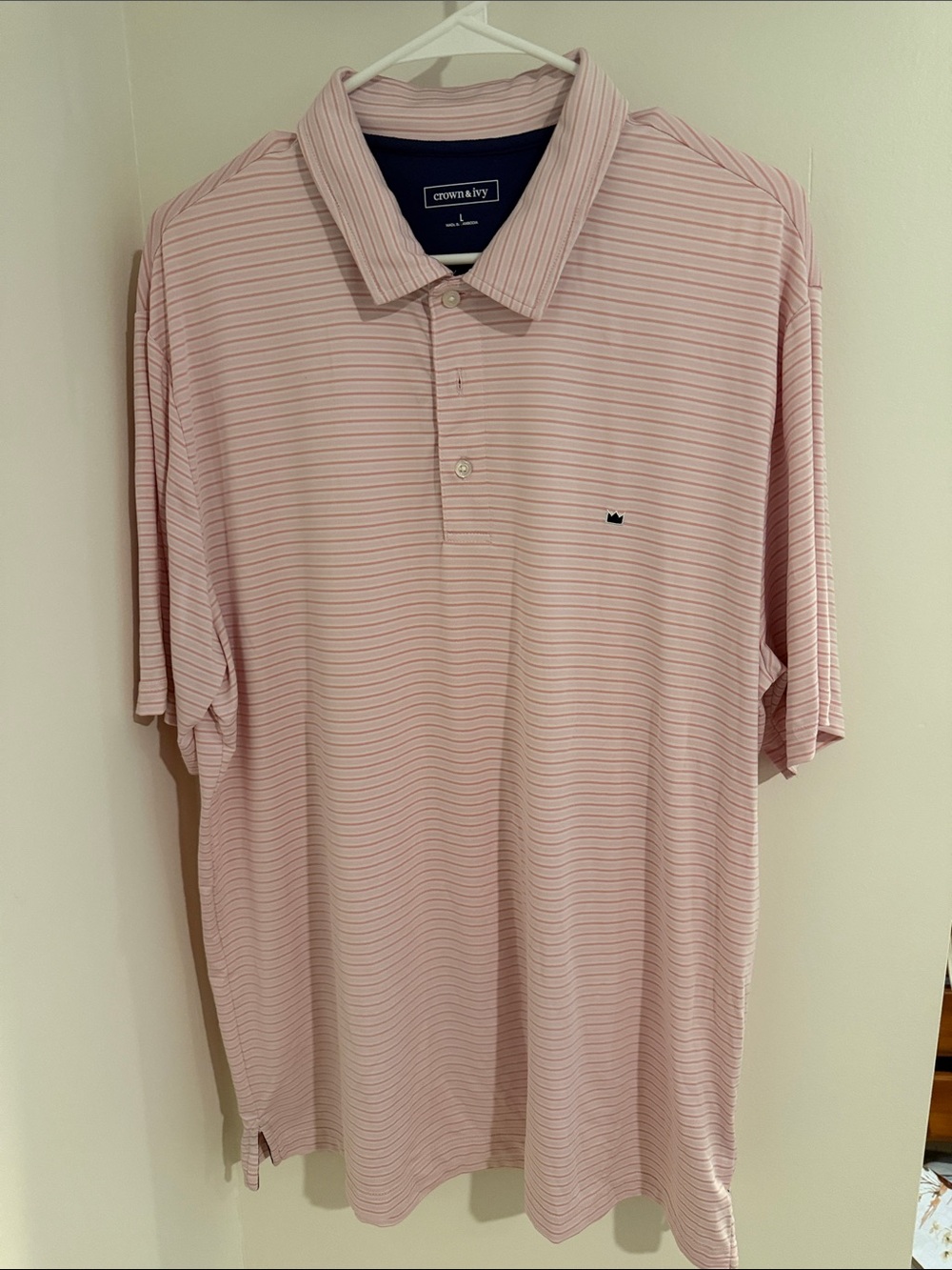 crown & ivy Men's Light Pink Striped Polo